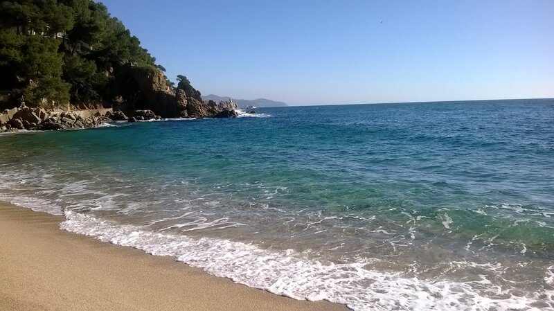 Beach with Waves and Cliffs — Blue, Serene, Afternoon