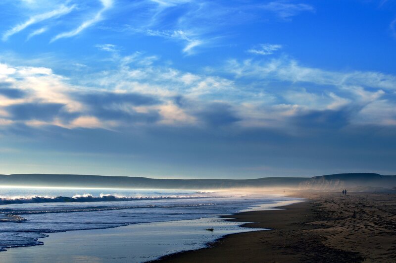 Beach with Waves and Cliffs — Blue, Serene