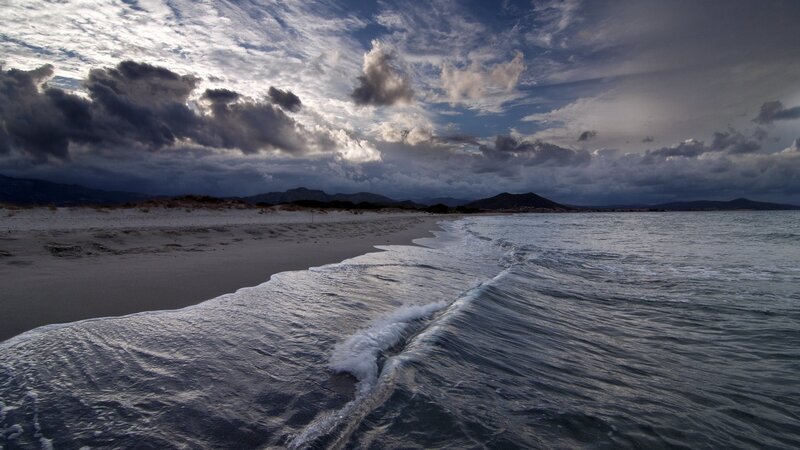 Beach with Waves and Clouds — Blue, Dramatic