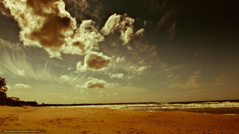 Beach with Waves and Clouds — Brown