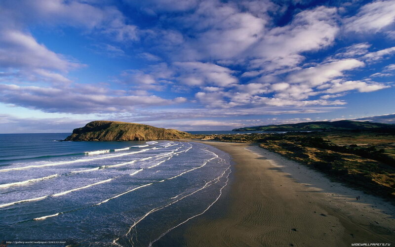 Beach with Waves and Headland — Blue, Serene