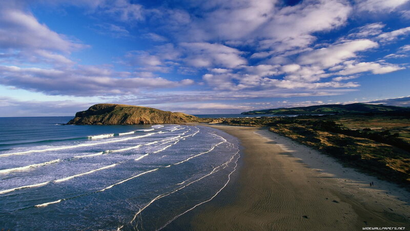 Beach with Waves and Headland — Blue