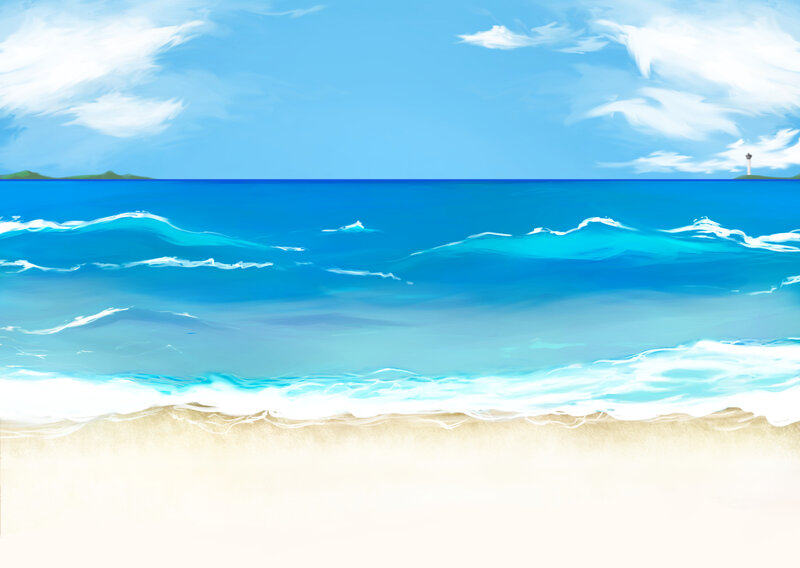 Beach with waves and lighthouse