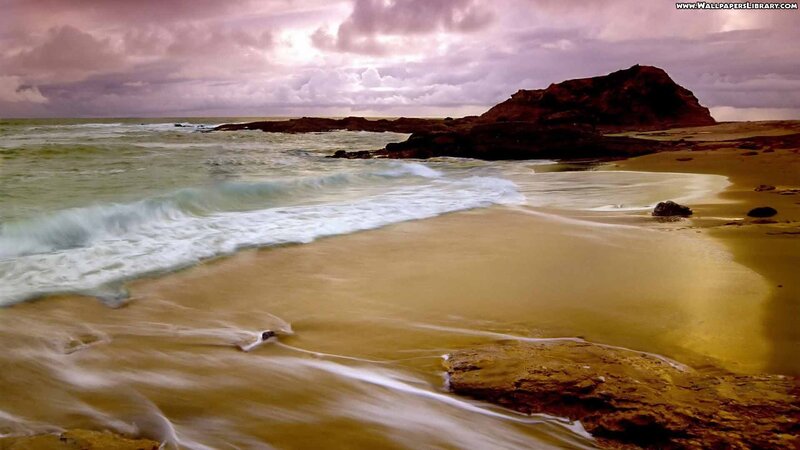 Beach with Waves and Rock — Purple