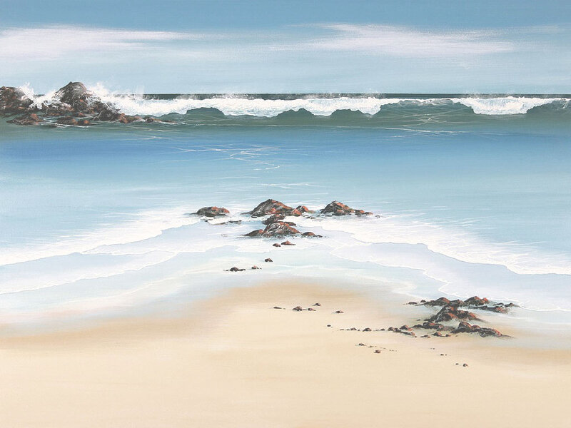 Beach with Waves and Rocks — Blue, Calm