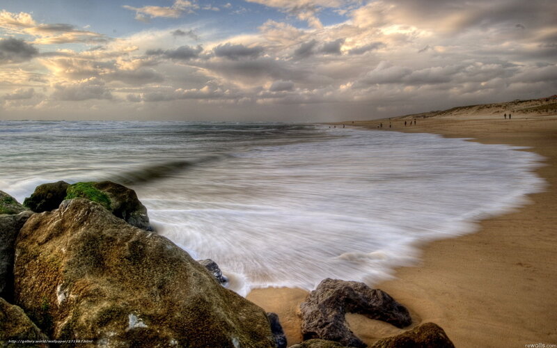 Beach with Waves and Rocks — Blue, Dramatic, Sunset, Photograph