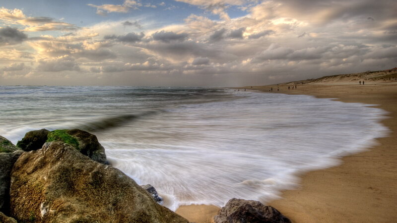 Beach with Waves and Rocks — Blue, Dramatic, Sunset