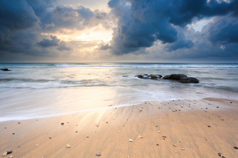 Beach with Waves and Rocks — Blue, Dramatic