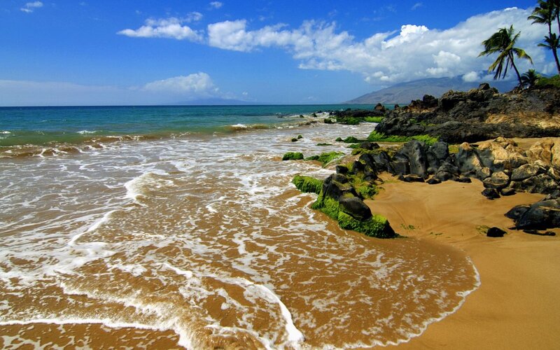 Beach with Waves and Rocks — Blue, Serene, Afternoon