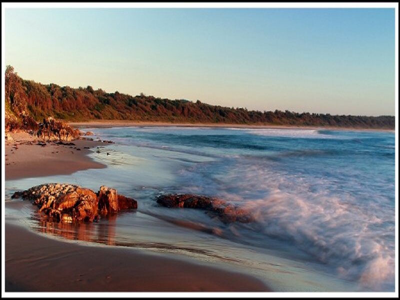 Beach with Waves and Rocks — Blue, Serene
