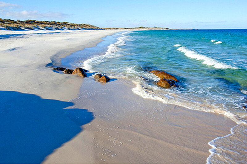 Beach with Waves and Rocks — Blue