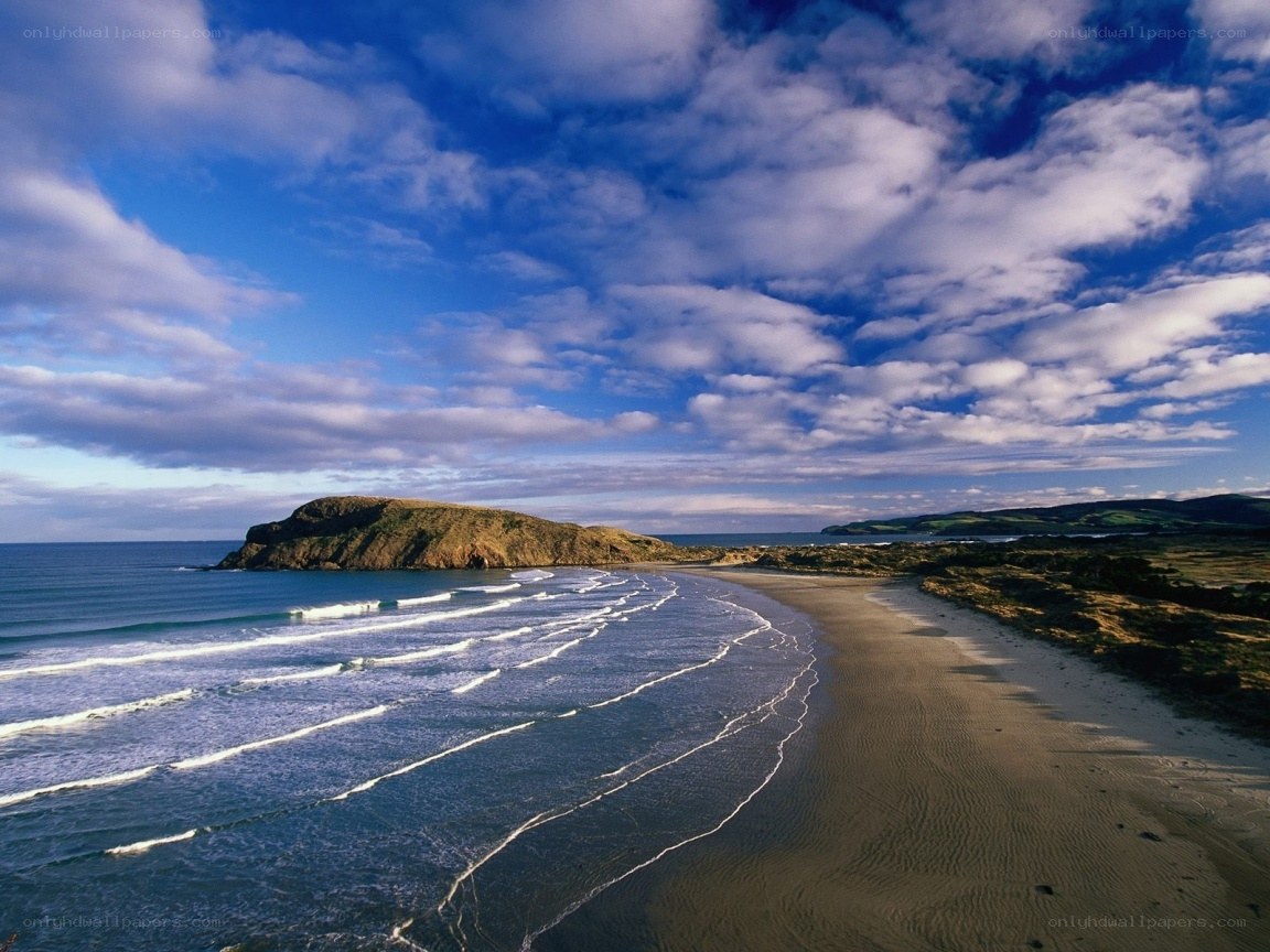 beach with waves and rocky headland