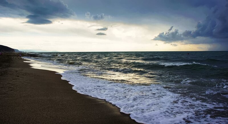 Beach with Waves — Blue, Dramatic, Sunset