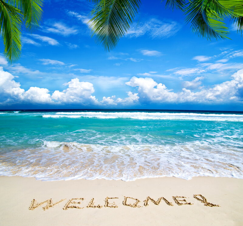 Beach with Welcome Text