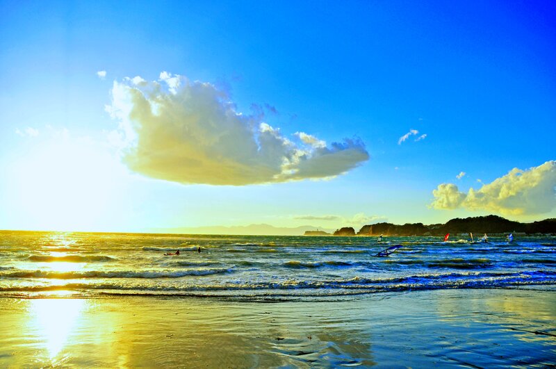 Beach with Windsurfers