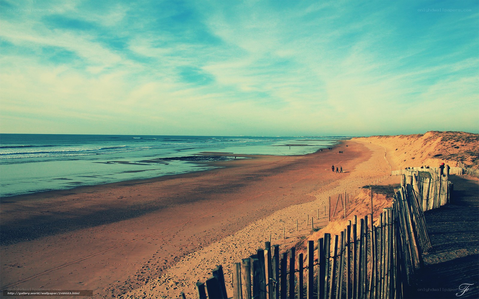 beach with wooden fence