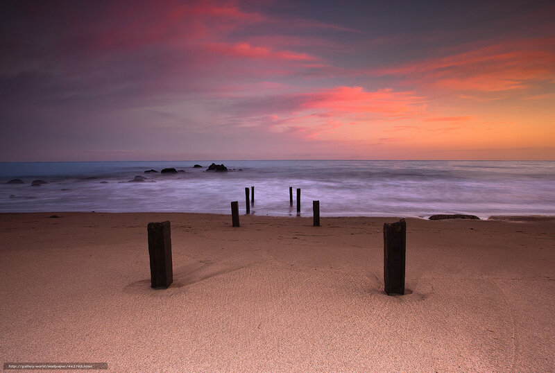 Beach with Wooden Posts — Pink, Serene