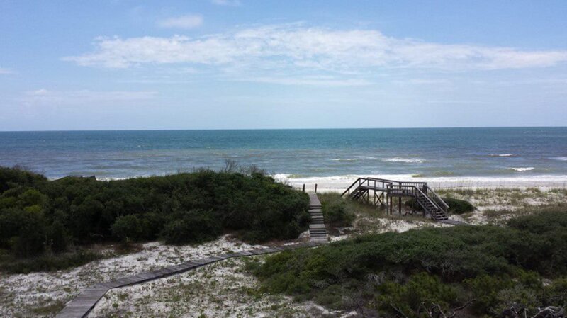 Beach with Wooden Walkway — Blue