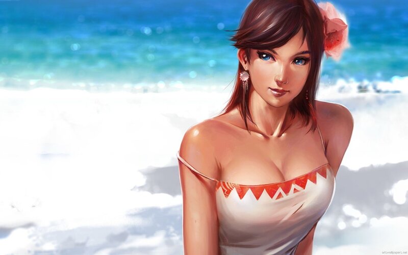 beach woman with flower