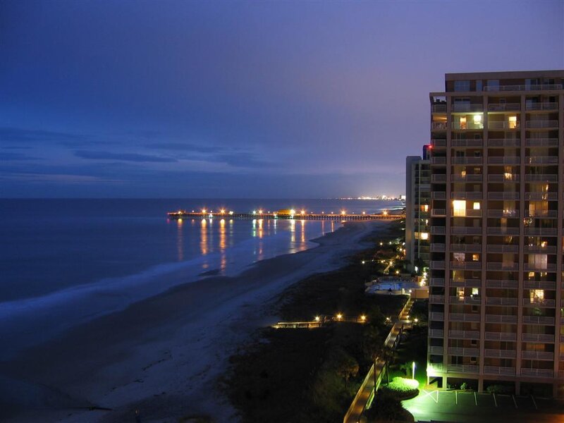 Beachfront Buildings at Dusk