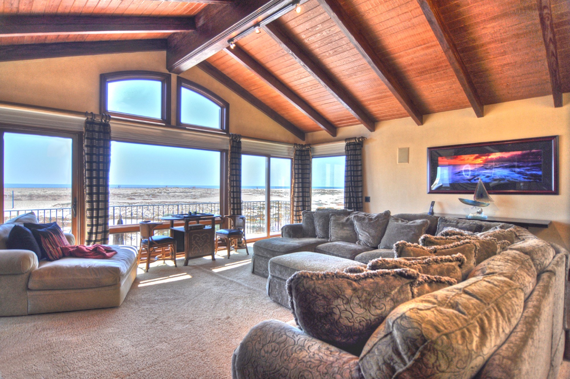 Beachfront living room with ocean view