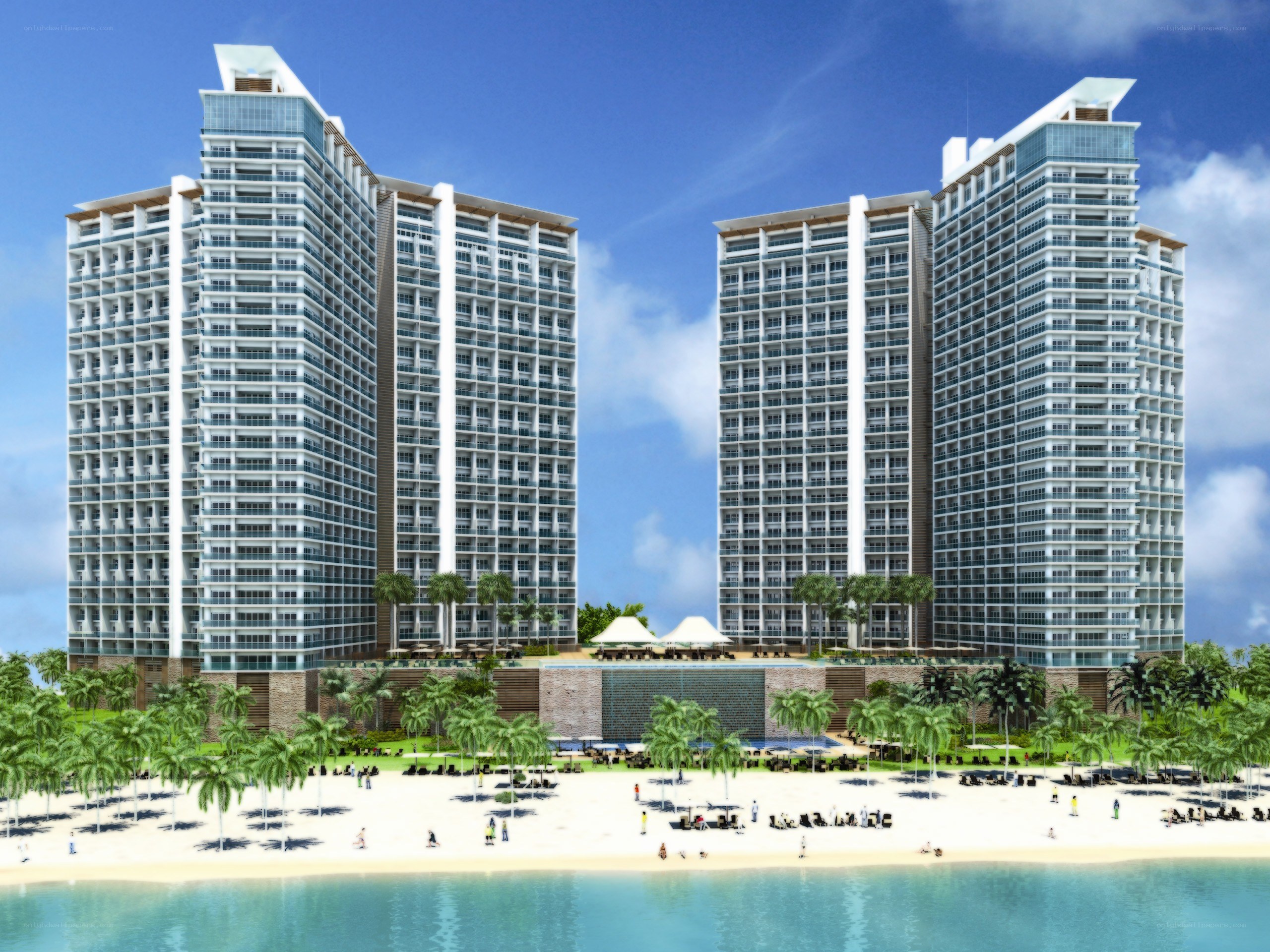 Beachfront resort with twin towers