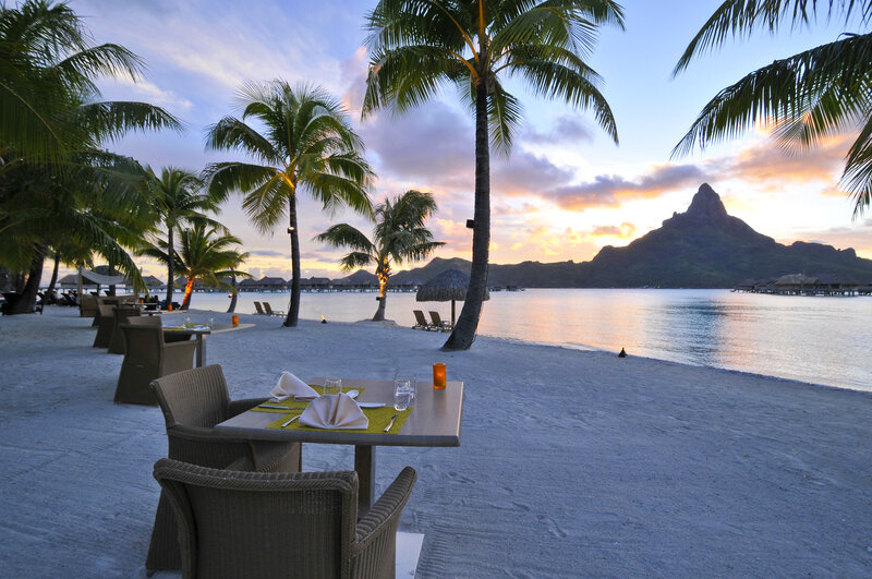 Beachside Dining Setup — Blue, Serene, Sunset