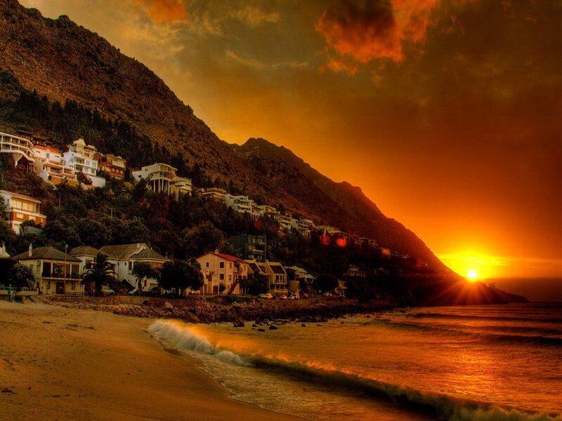 Beachside Houses at Sunset