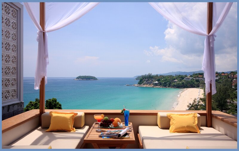 Beachside Lounge with Ocean View — Blue, Serene, Afternoon