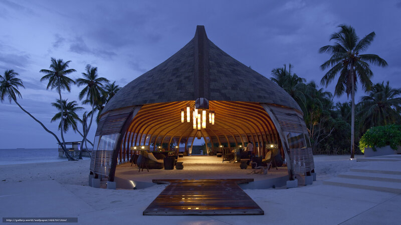 Beachside pavilion at dusk