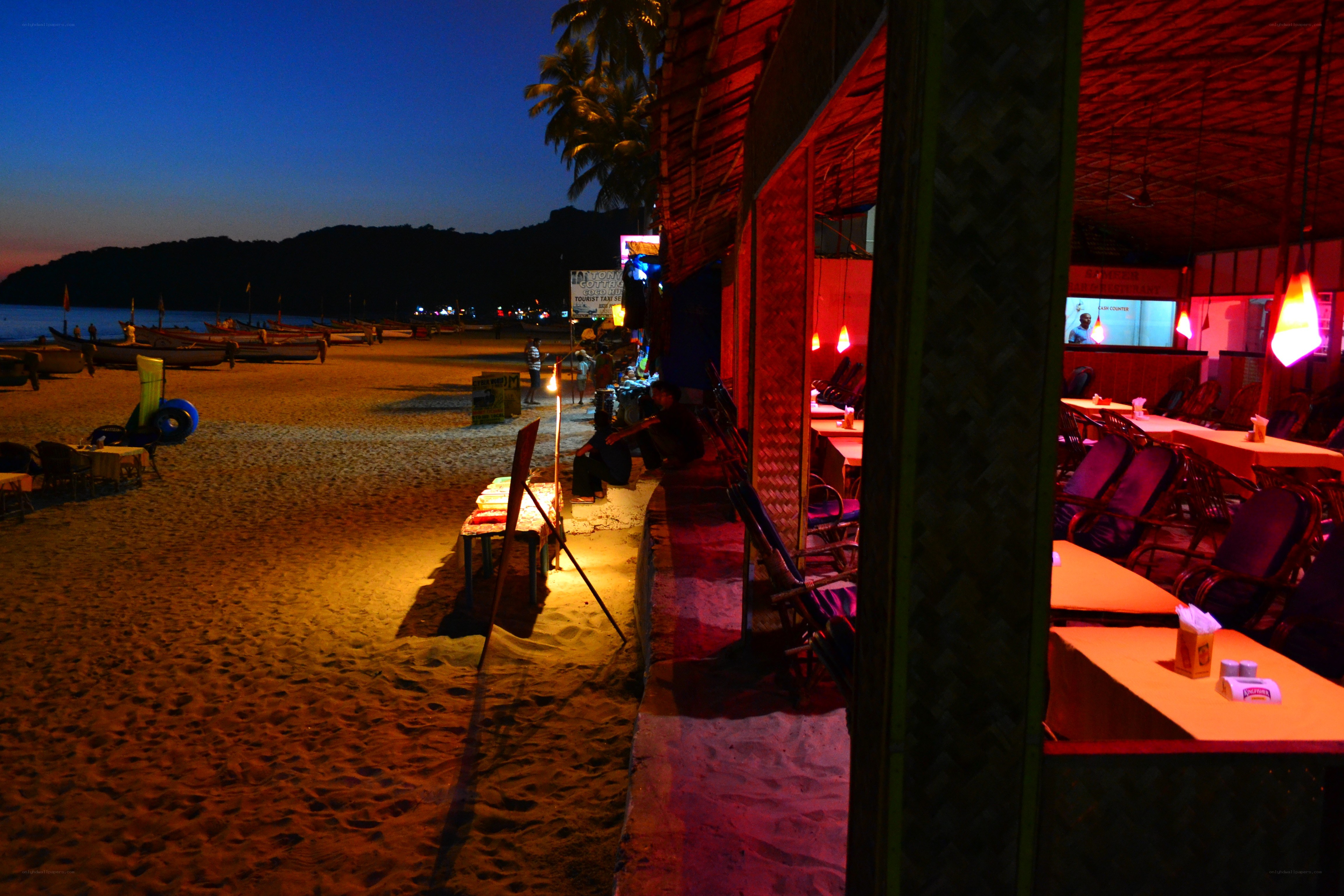 Beachside restaurant at dusk