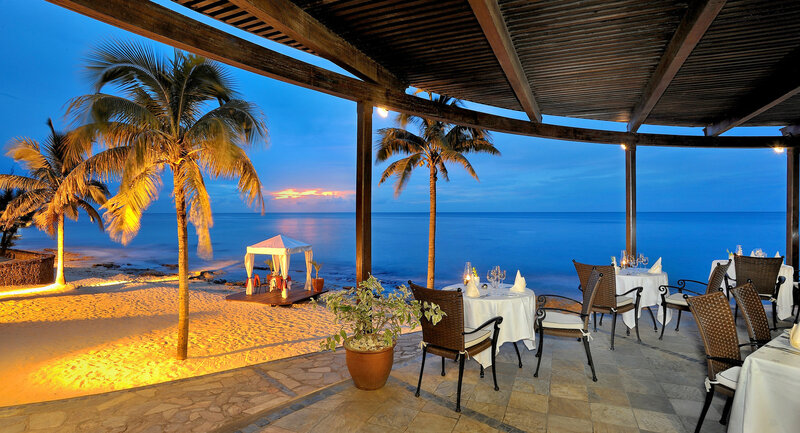 Beachside Restaurant at Dusk — Blue, Serene, Sunset, Photograph