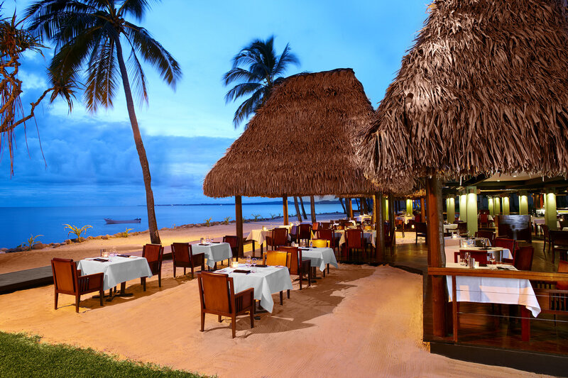 Beachside Restaurant at Dusk — Blue, Serene