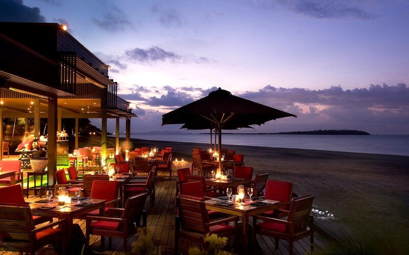 Beachside Restaurant at Dusk — Purple