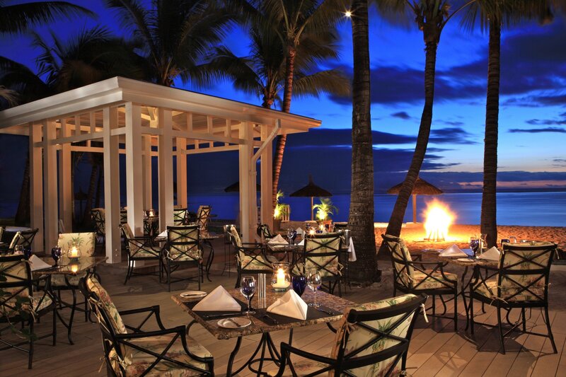 Beachside Restaurant at Night — Blue, Serene