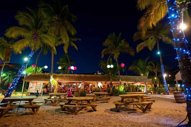 Beachside restaurant at night