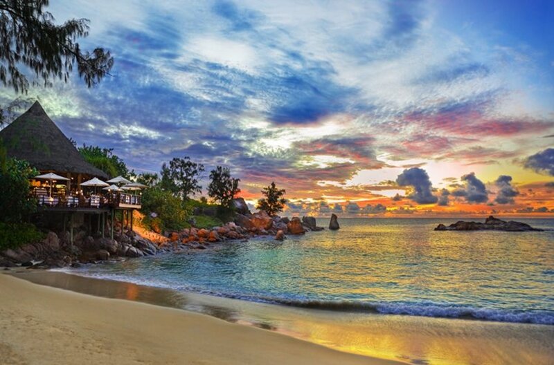 Beachside Restaurant at Sunset — Blue