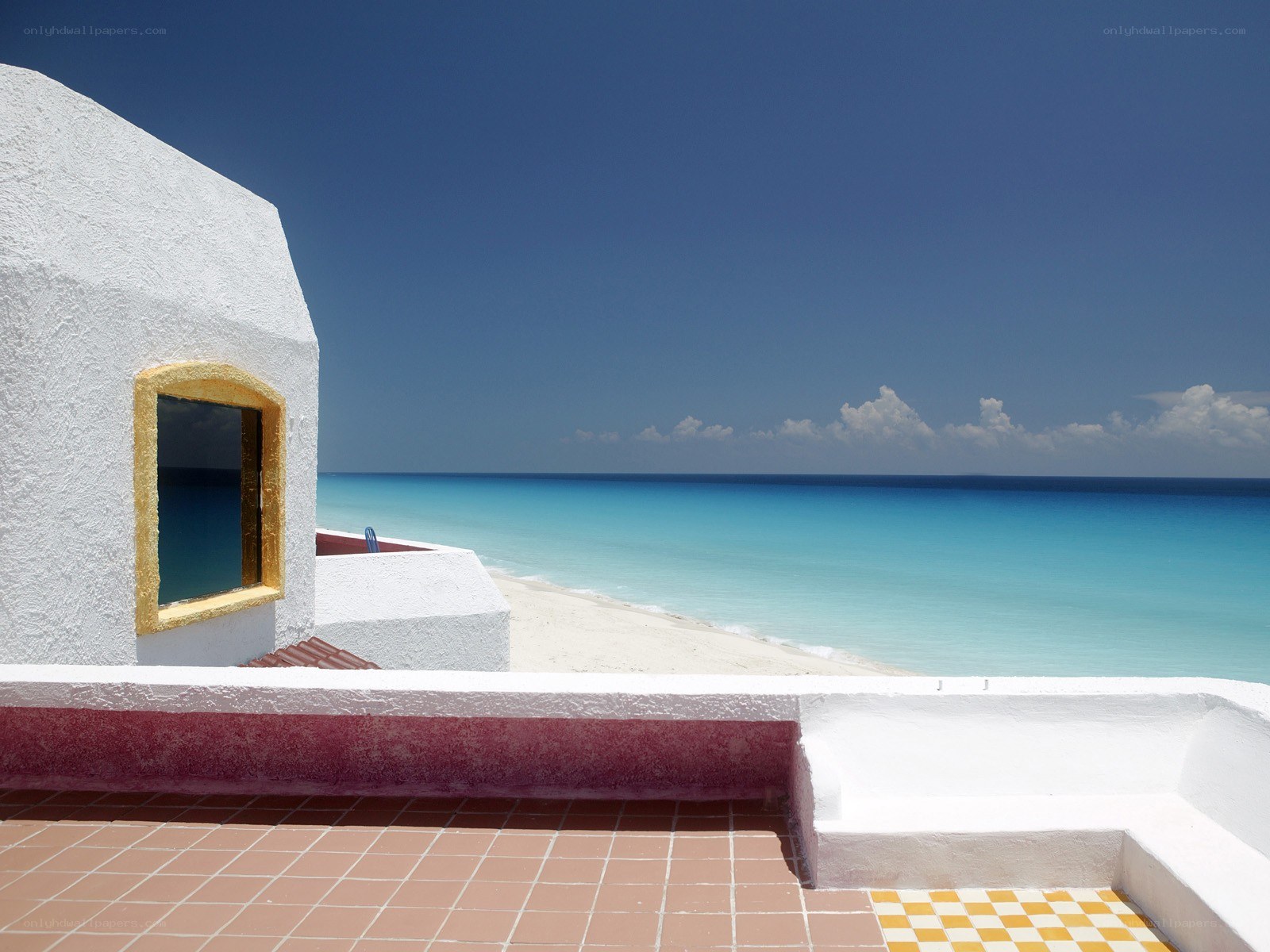 Beachside terrace with turquoise water