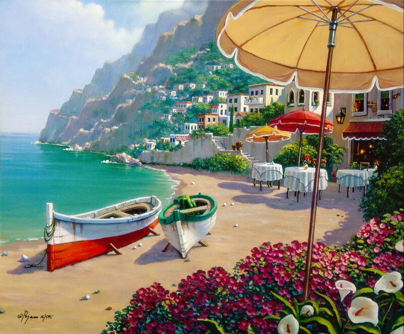 Beachside Village Scene