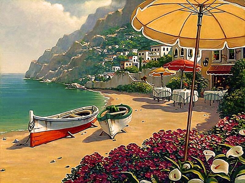 Beachside Village Scene — Yellow