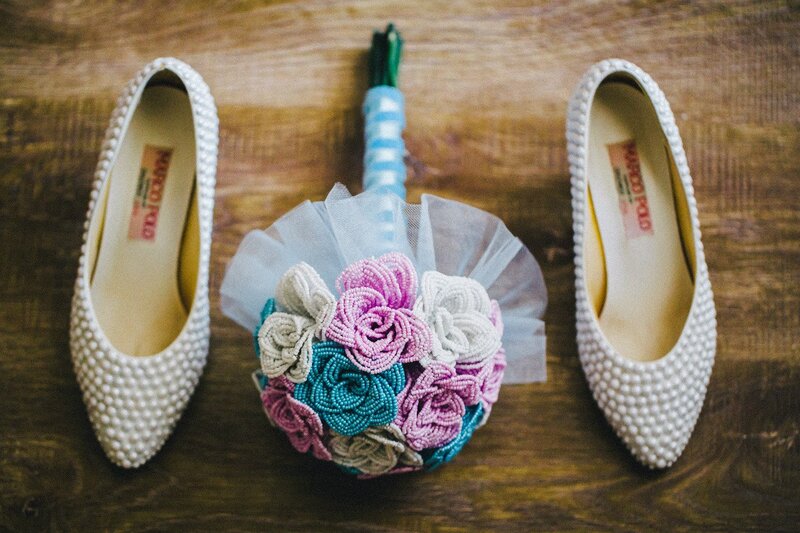 Beaded Bouquet and Shoes