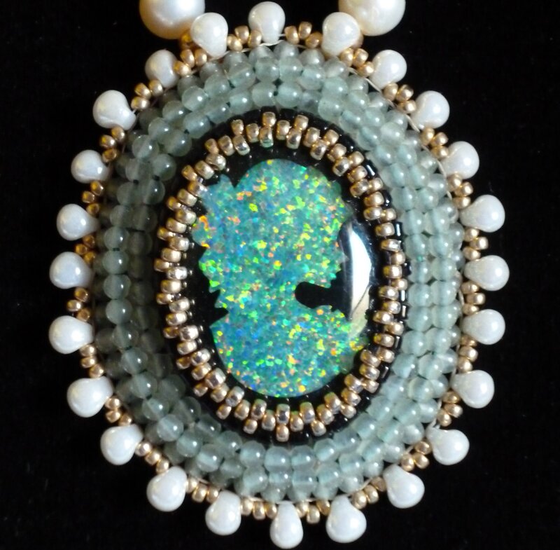 Beaded Brooch with Opal