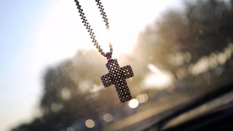 Beaded Cross Pendant — Black, Serene, Sunset