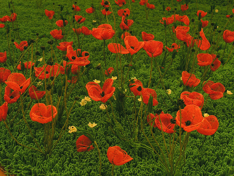 beaded poppy field art