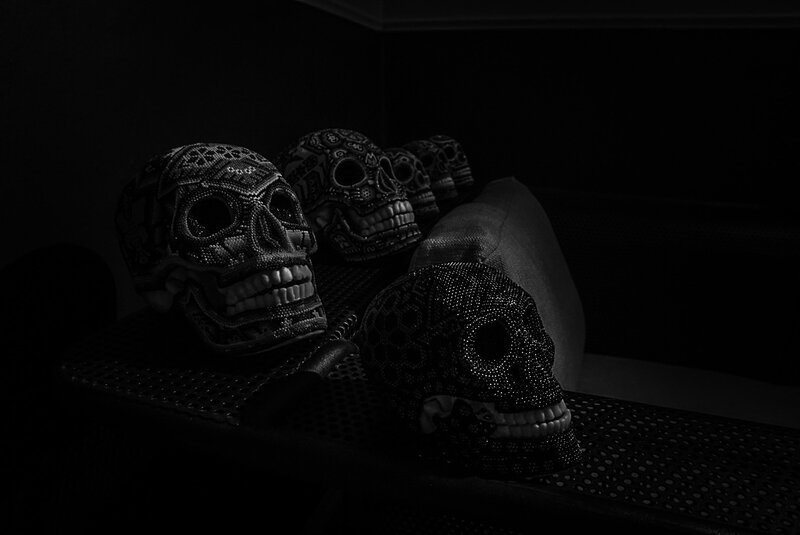 Beaded Skulls on Bench