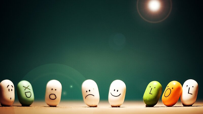 Beans with Faces in a Row — Green, Dramatic