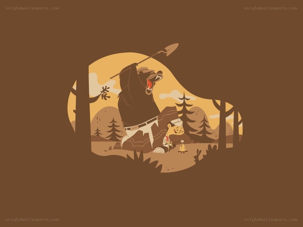 Bear and boy camping