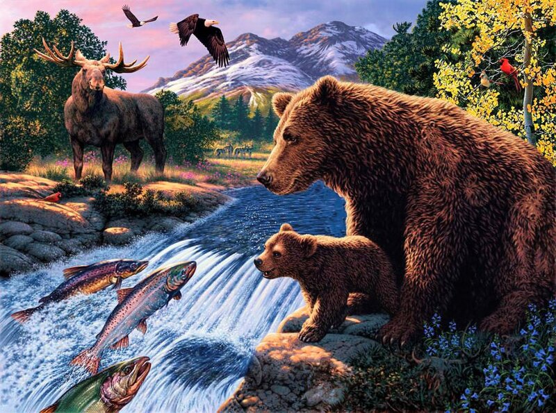 Bear and Cub by Stream