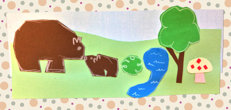 Bear and Cub in Forest — Green