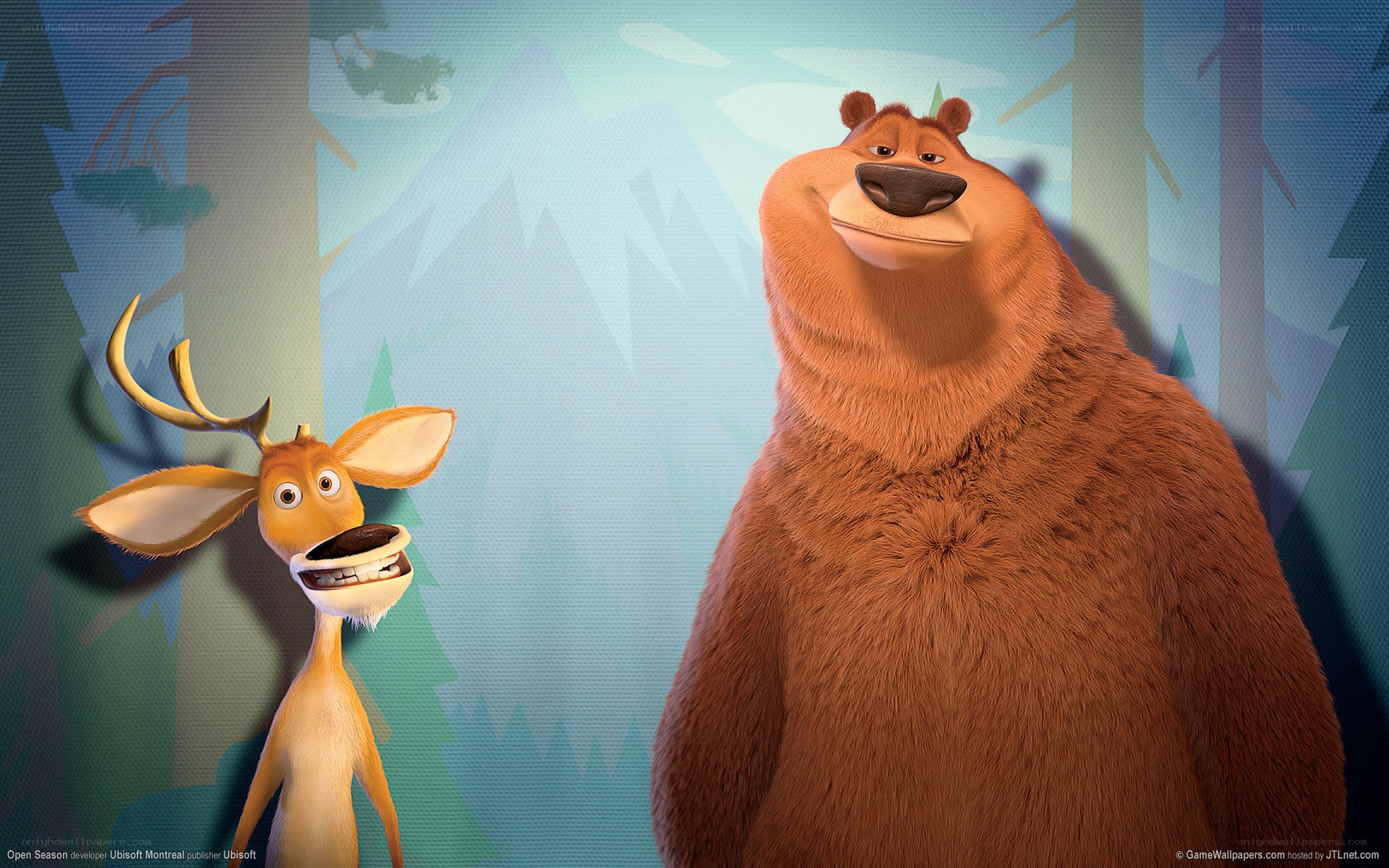 Bear and deer in forest
